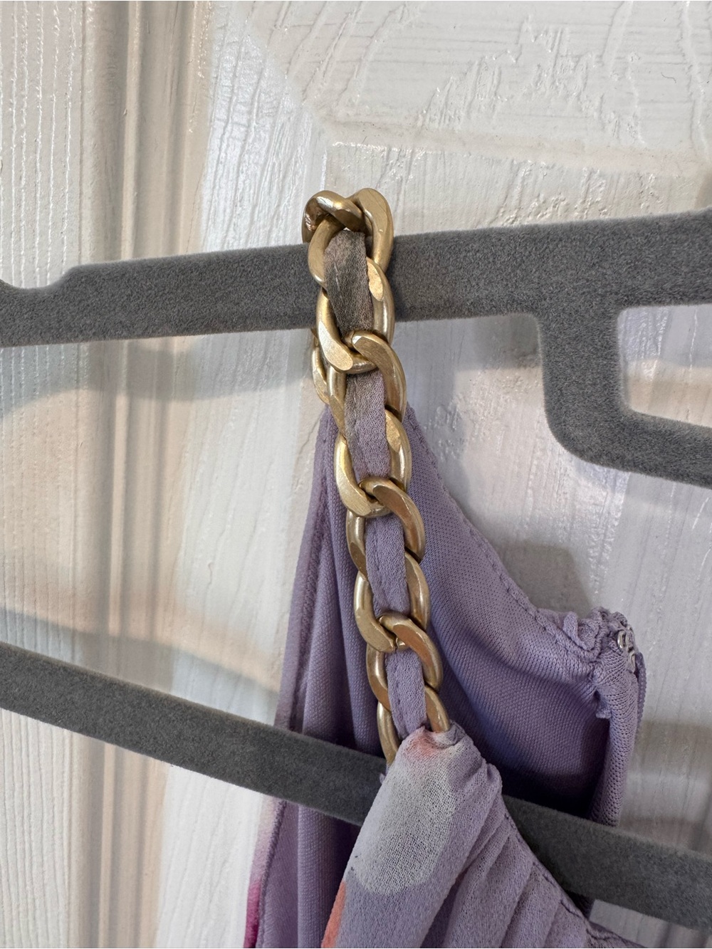 WHBM Lavender Floral Gold Chain Halter High-Low Dress Sz 2 Spring Summer Cocktai - Picture 9 of 16